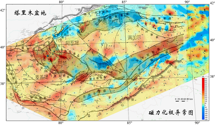 塔里木盆地航磁化极异常图