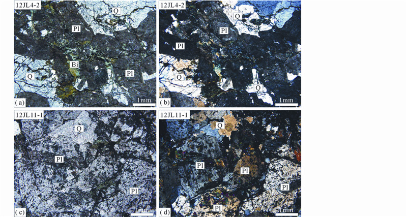 q-石英;pl-斜长石;bi-黑云母 fig.