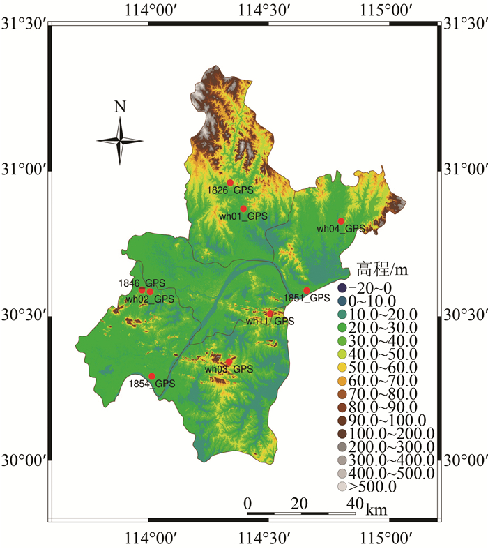 图 1武汉市高程及cgcs2000点位分布图fig