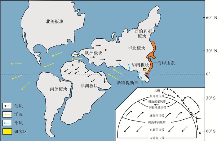 圖 5 白堊紀晚期海陸分佈(距今約100±10 ma,據李江海等 [47],有修改)