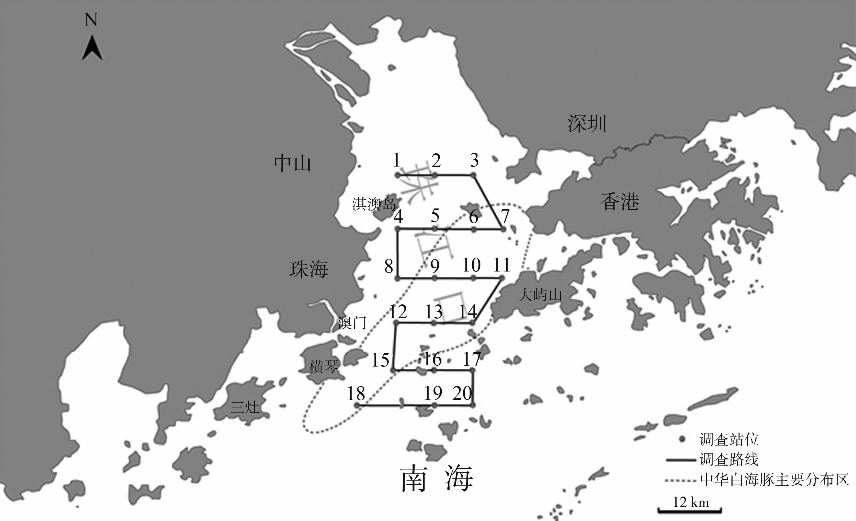 区域为中华白海豚分布最密集和拥有资源数量最多的区域——珠江口水域