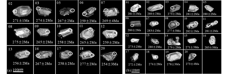 立山(a)與東風北山(b)巖體中鋯石陰極發光圖
